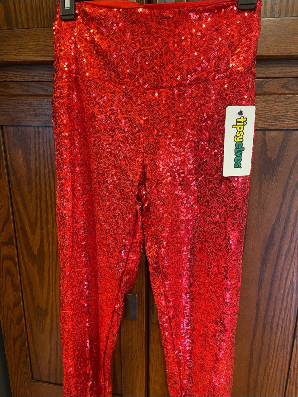 Tipsy Elves Red Sequin High Waisted Leggings Holiday Festive Sparkly Size XS